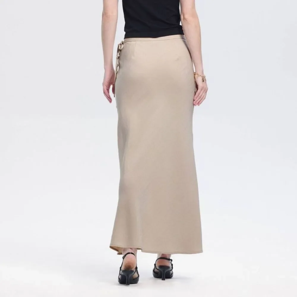 Women's Mid-Rise Side-Tie Woven Maxi Skirt - A New Day Oatmeal S